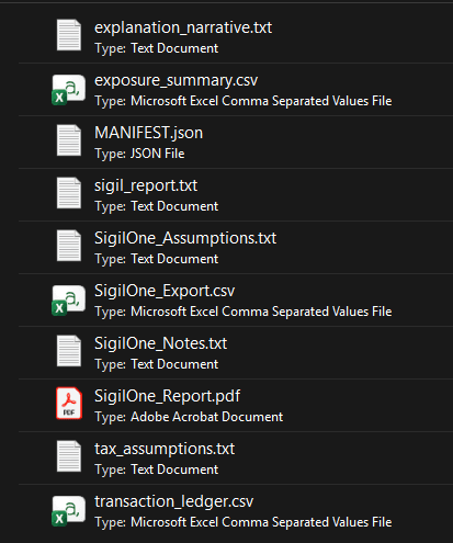 Sigil One Proof Archive contents preview